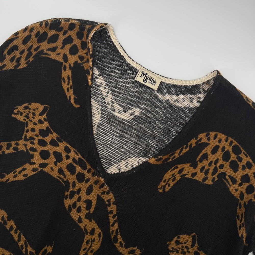Show Me Your Mumu Hug Me Sweater Women Medium Black Mucci Cat Leopard Print